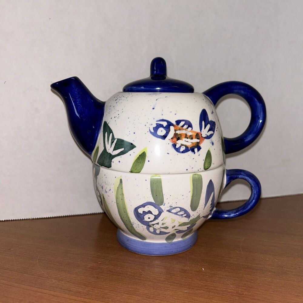 NANTUCKET~ Hand Painted Fish Theme ~Stackable Teapot